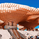 Modern architectural installation with blue sky
