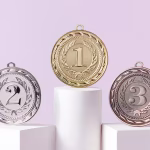Coins on podiums
