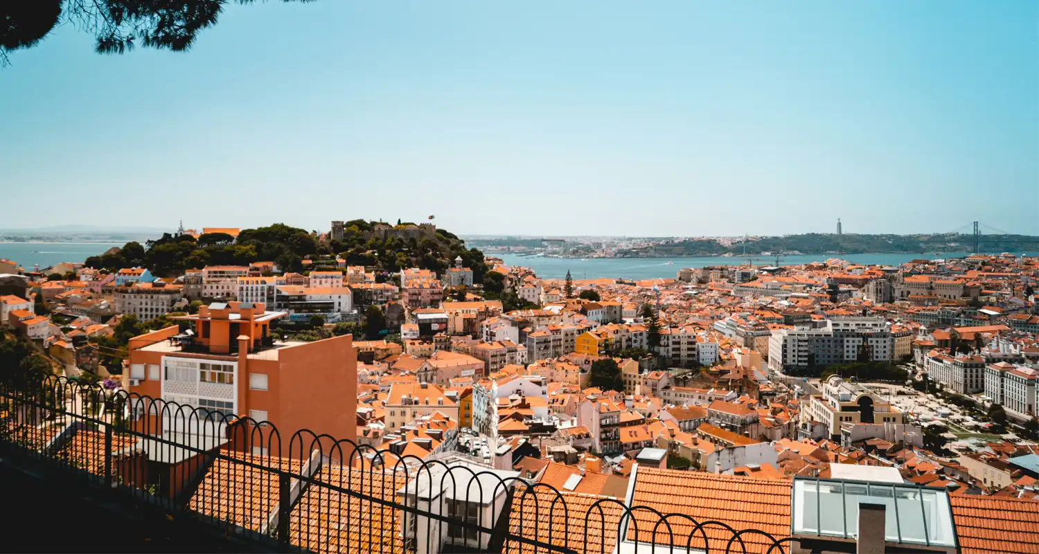 Image of rooves of many buildings with red rooves