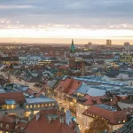 Skyline view of Munich at dusk