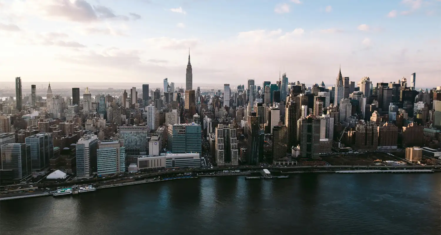 Image of the New York City skyline with lots of skyscrapers