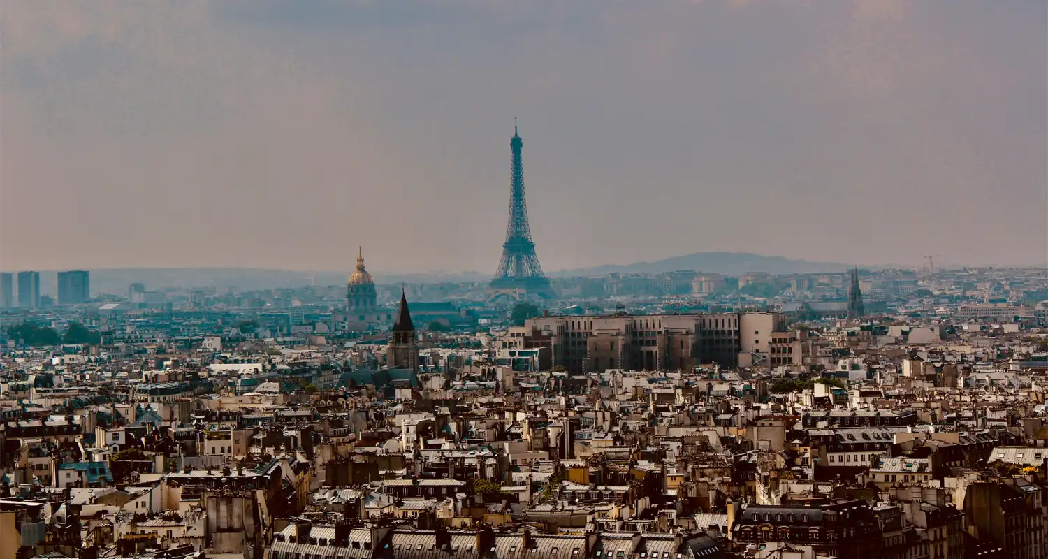 Skyline view of the Paris skyline, including the Eiffel Tower