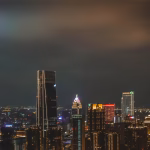 Skyscrapers in a city at night time