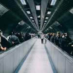 People on moving walkway